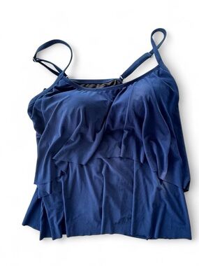 Sonnet Shores Navy Blue Ruffle Tankini Swim Top Women's Plus Size 20W